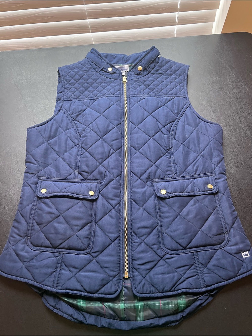 Ladies Quilted Navy Vest with Button Flap Pockets
